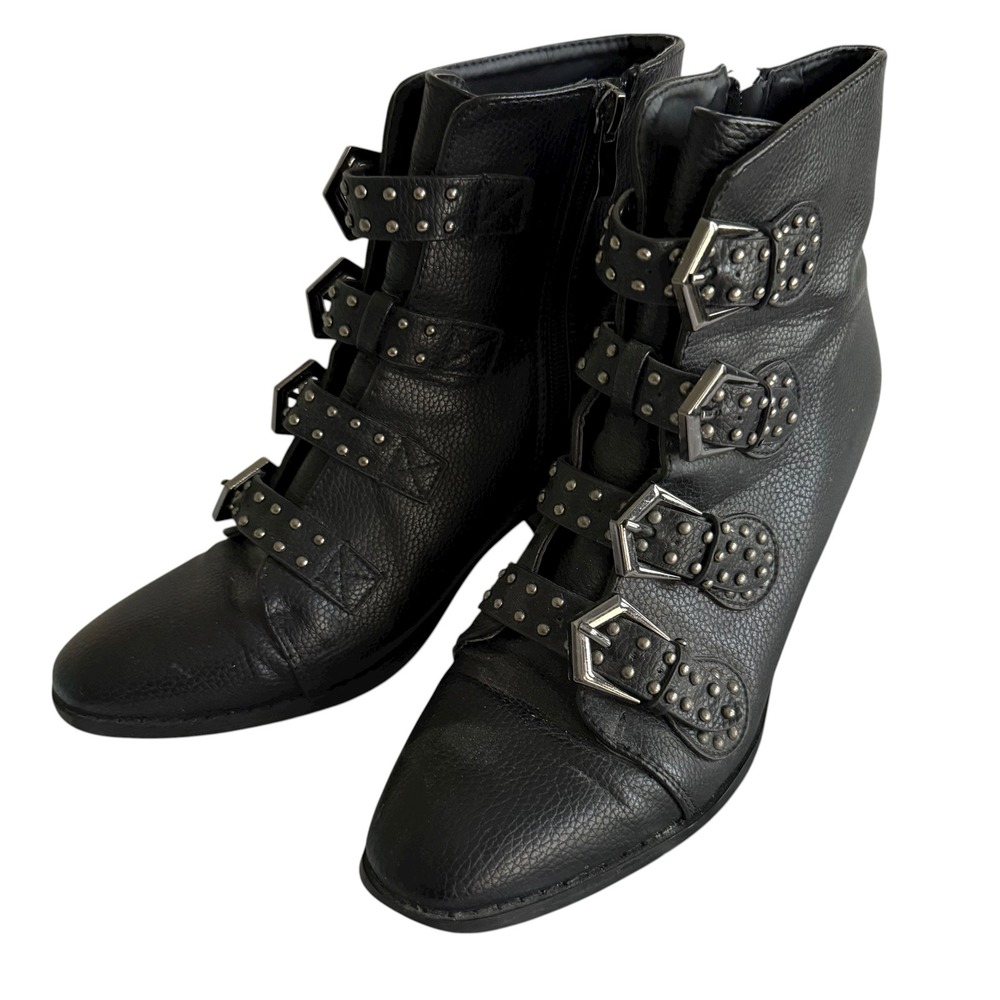CATHERINE MALANDRINO 'Stakey' Black Studded Buckle Ladies‎ Ankle Boots, 7.5